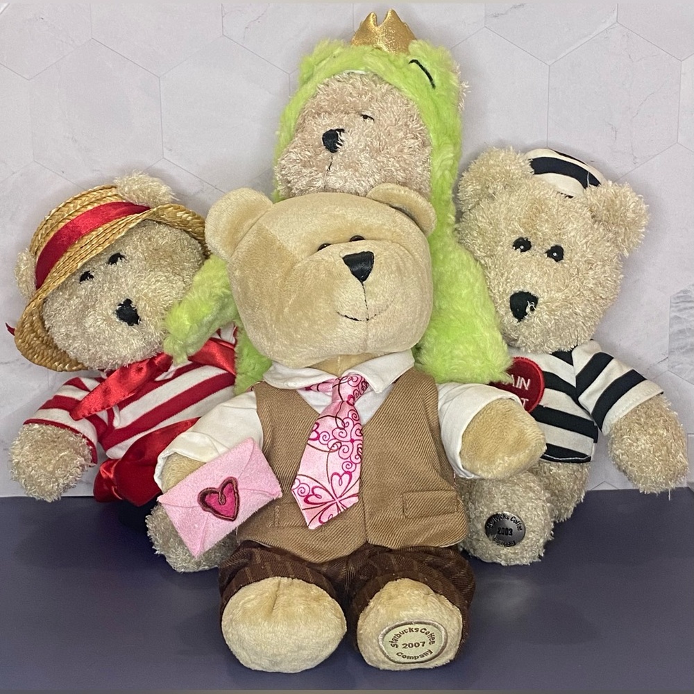 LotOf4 Valentines Starbucks Bearistas: Gondolier/Prisoner/FrogPrince/LoveLetter